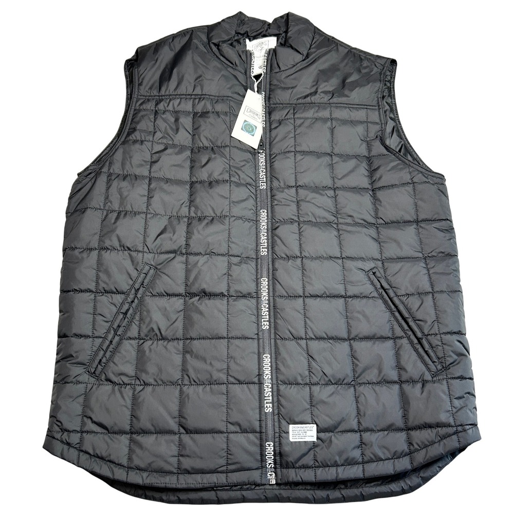 Crooks and Castles Men Black Sideline Woven Quilted Vest C1680302 Size 2XL NWT